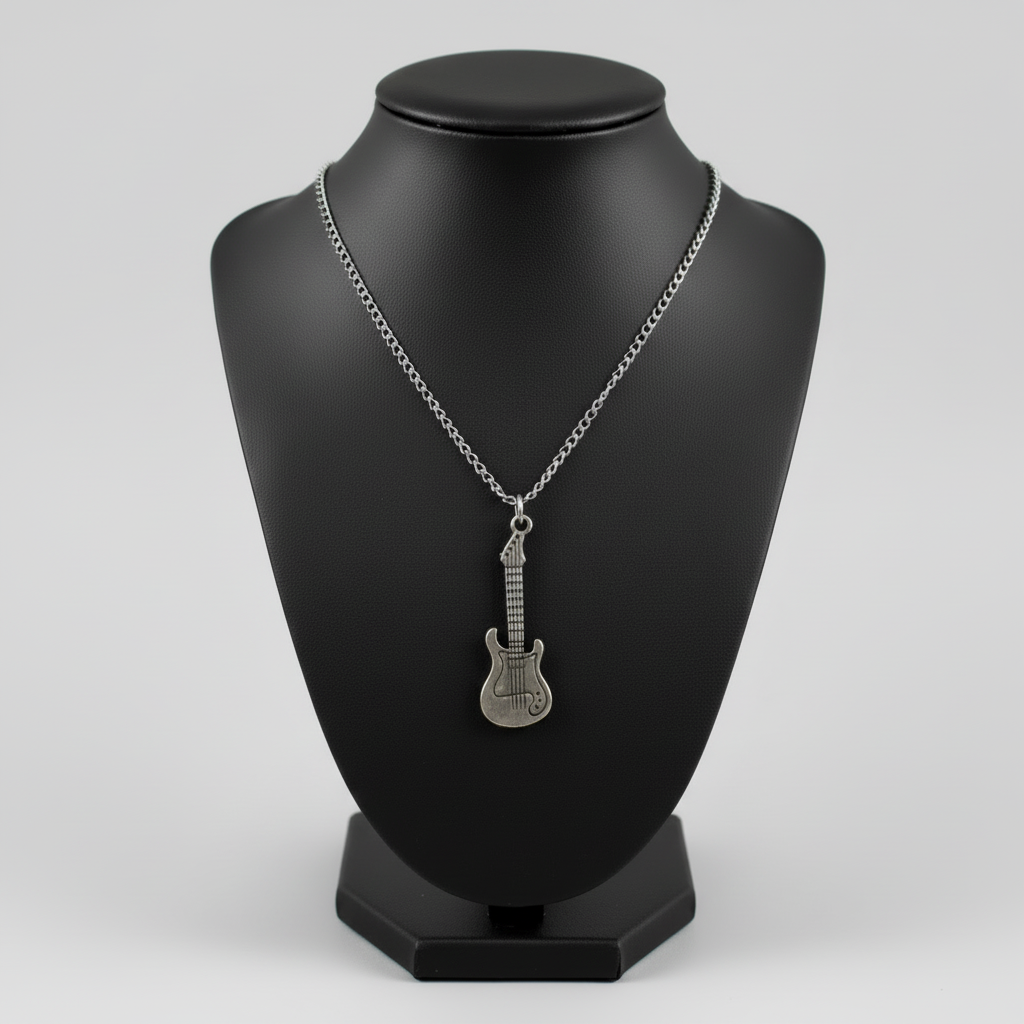 Silver Metallic Guitar Charm Locket in Gift Packing