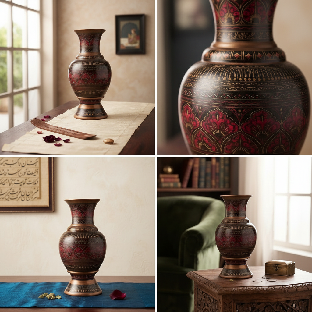Red-Black Wooden Hand Crafted Naqshi Vase (Large)