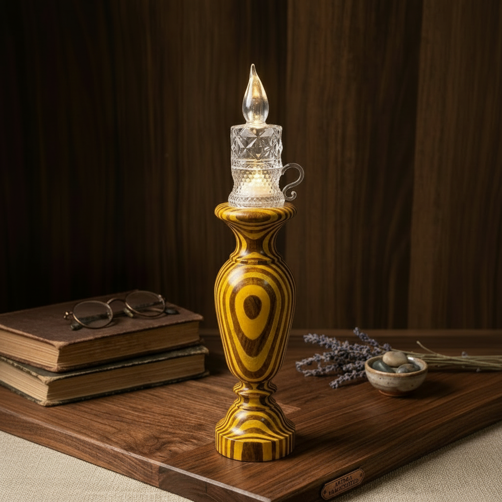 Wooden Hand Crafted Painted Vase Shape Candle Stand with LED Candle