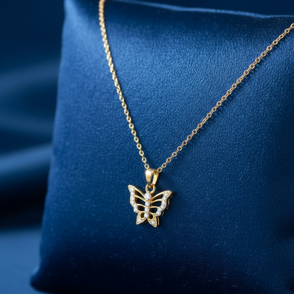 Golden Metallic Butterfly Charm Locket in Gift Packing