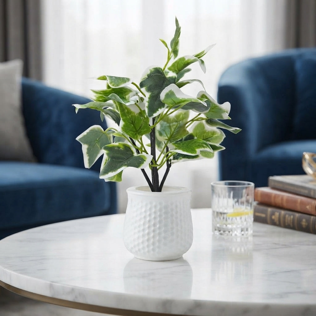 Foliyaj Potted Artificial Ivy Plant in white textured Plastic Pot