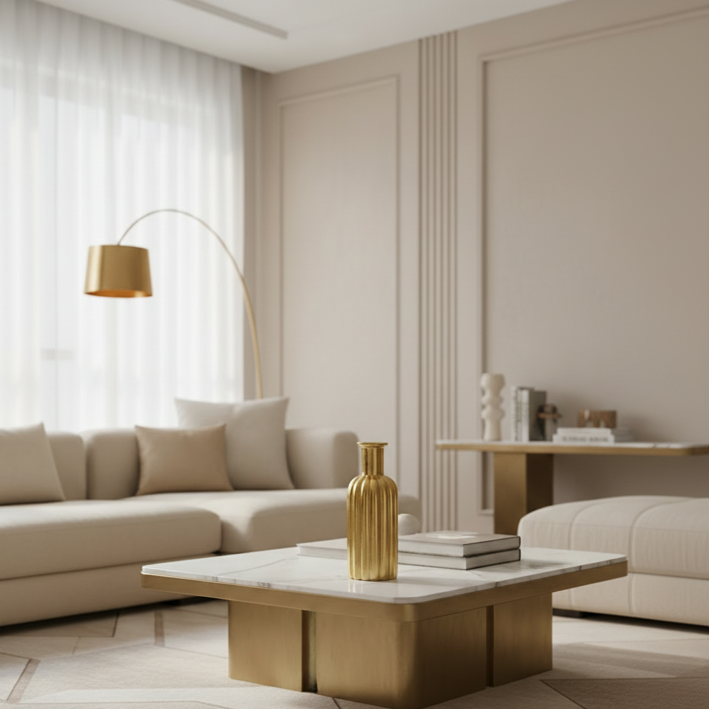 Golden Resin Vase Bottle Shape - Vertical Lines (without Flowers)