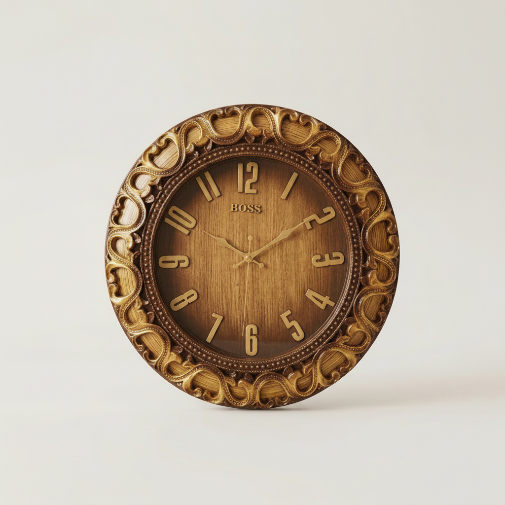 Brown Round Shape Wall Clock (Brand : BOSS)