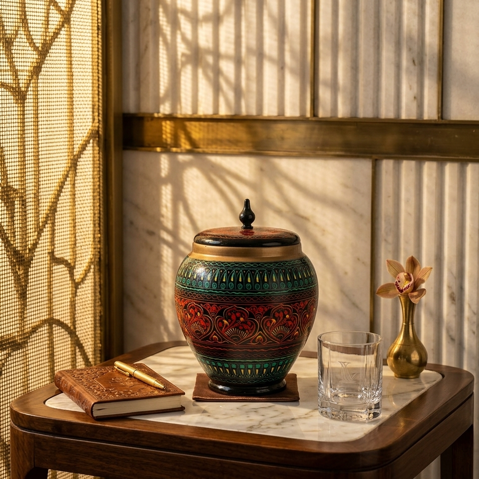 Turquoise-Red-Black Wooden Artistic Naqshi Candy Jar