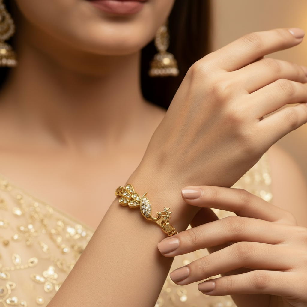 Golden Peacock Zircon Bracelet in Gift Packing