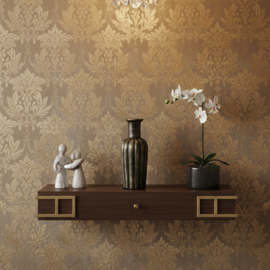 Antique Golden Resin Vase Bottle Shape - Vertical Lines (without Flowers)