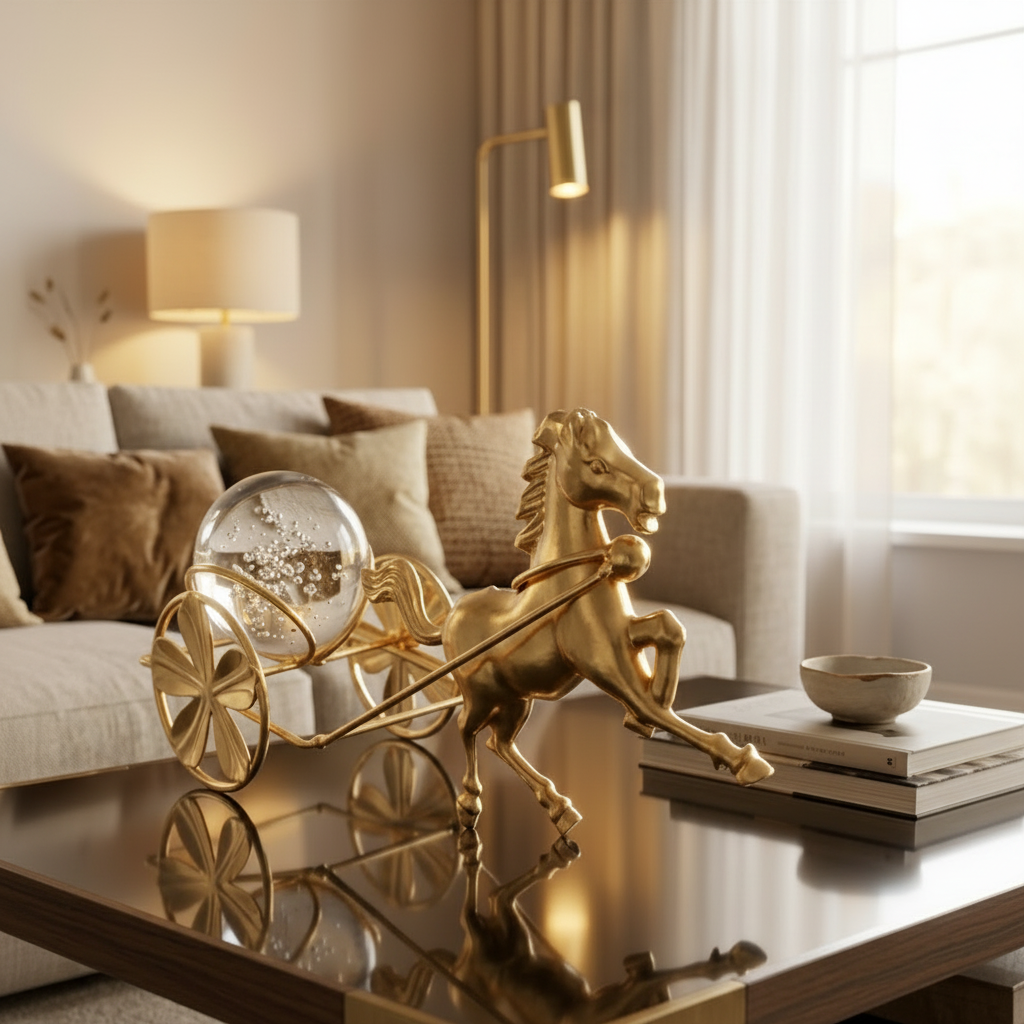 Crystal Ball on a Classic Golden metallic Horse Cart