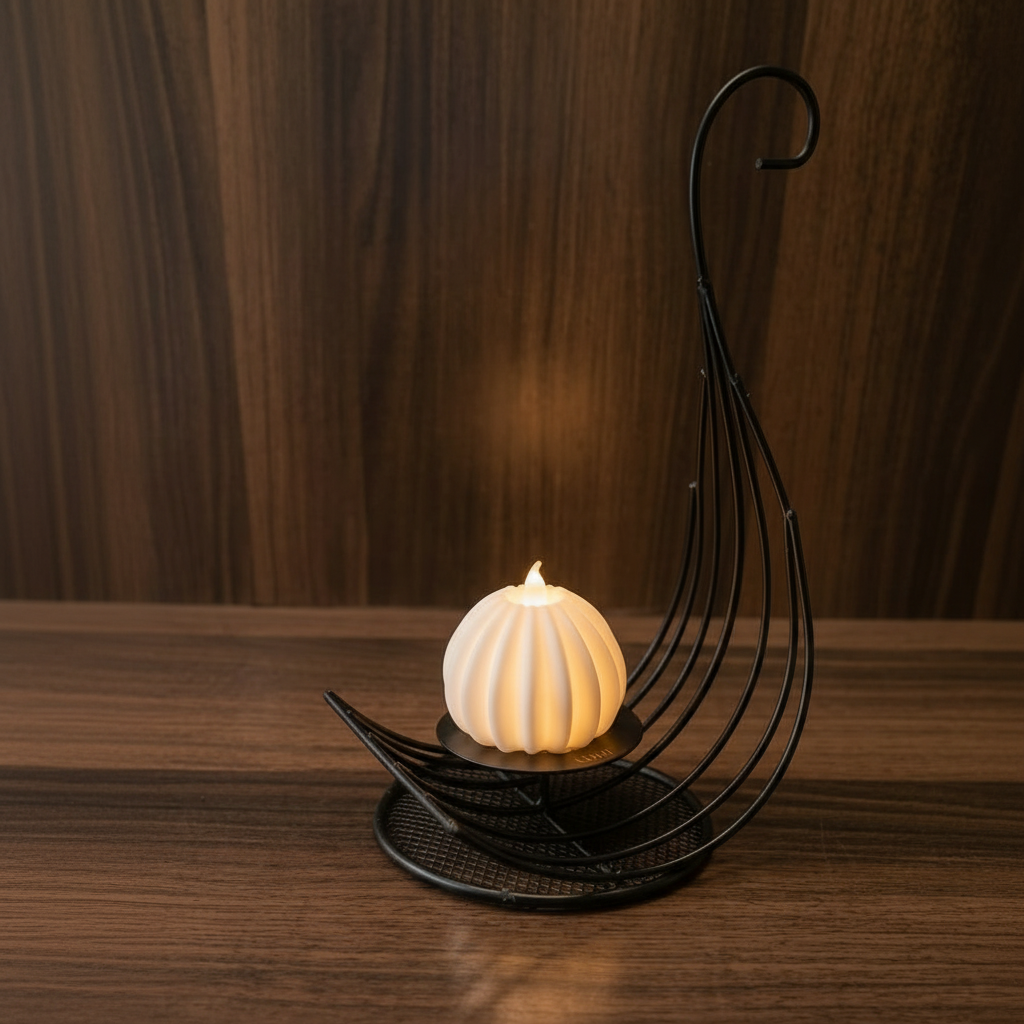 Black Metallic Boat Sail Candle holder with LED Candle