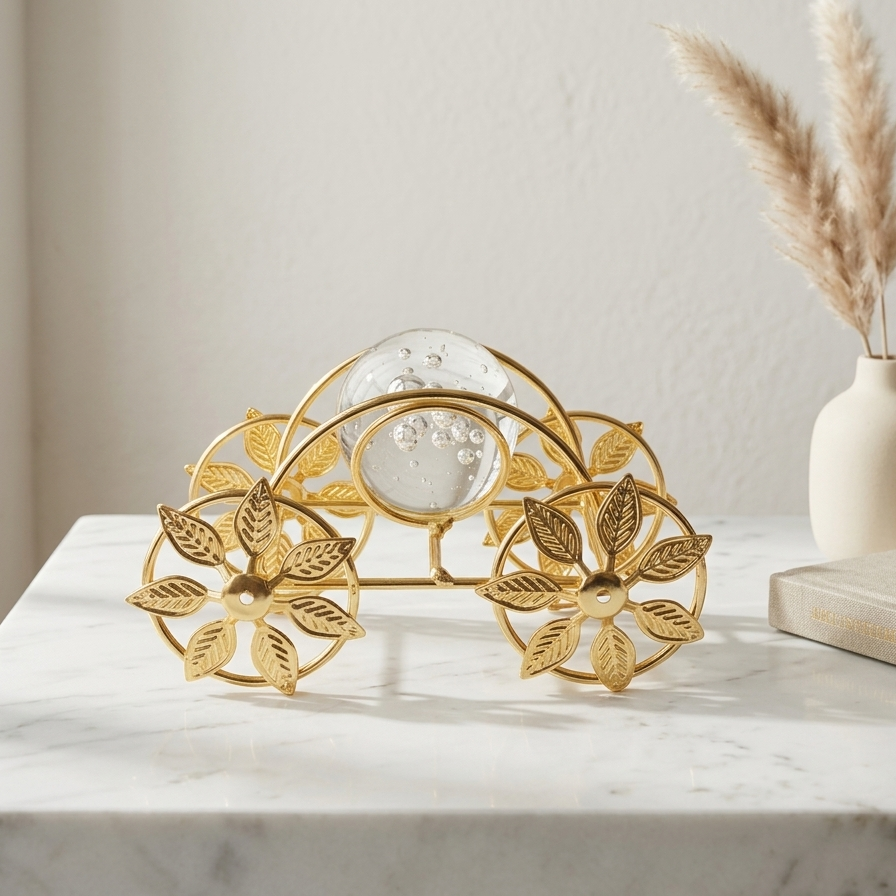 Crystal Ball on a Classic Golden metallic 4 Wheels Cart