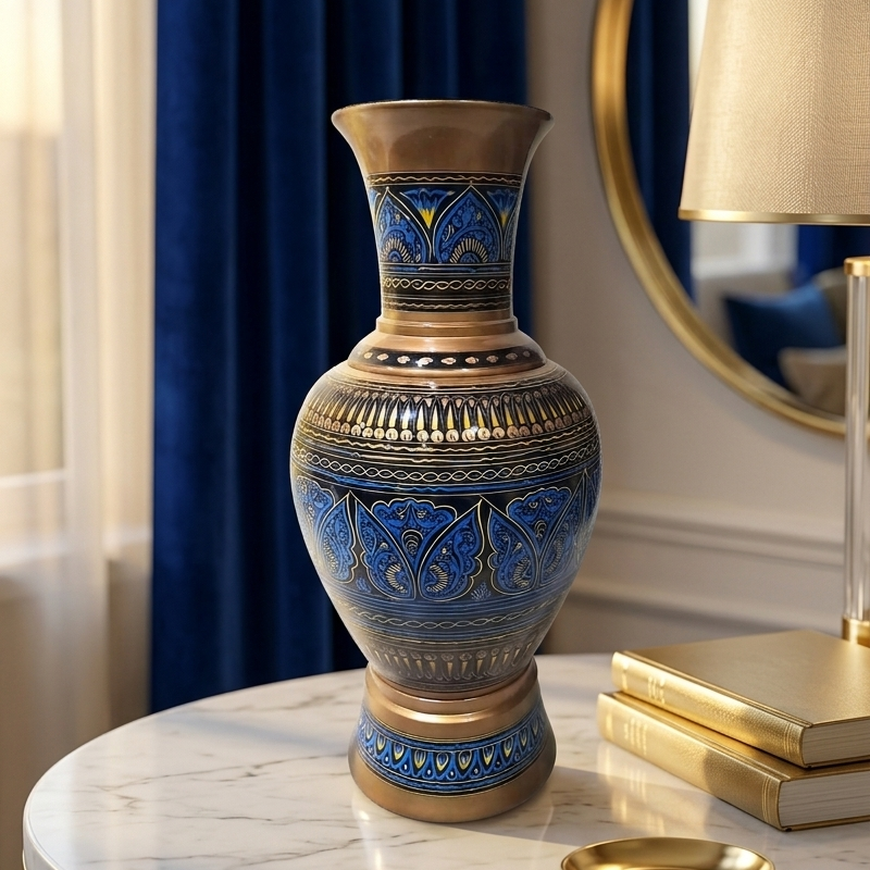 Hand Made Wooden Painted / Naqshi decorative Vase (without Flowers)