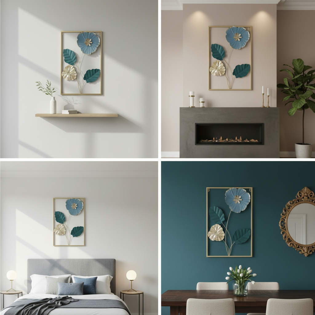 Golden Metallic Rectangular 3d Flowers Wall Décor