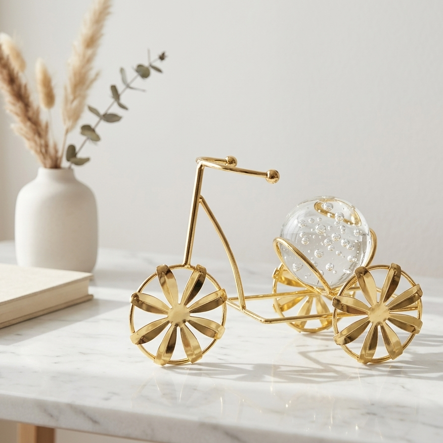Crystal Ball on a Classic Golden metallic Tricycle