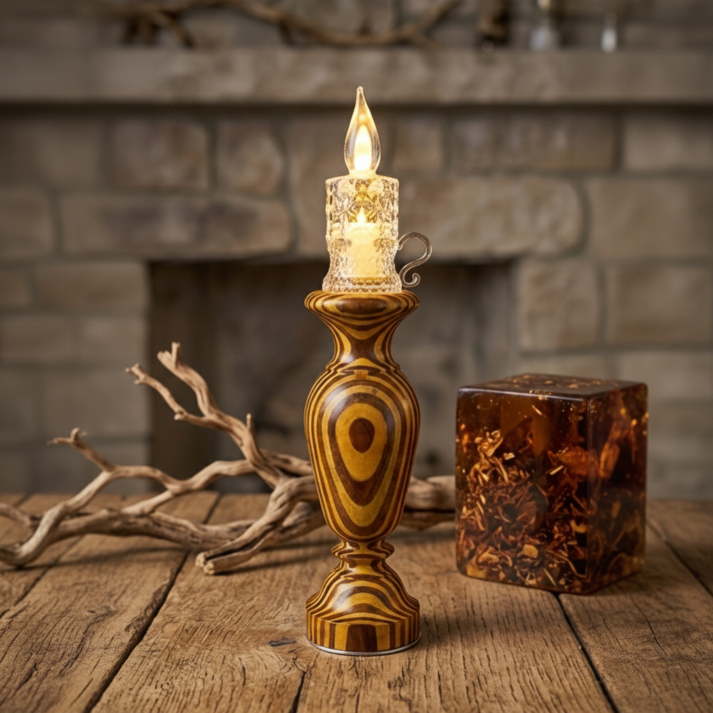 Wooden Hand Crafted Painted Vase Shape Candle Stand with LED Candle