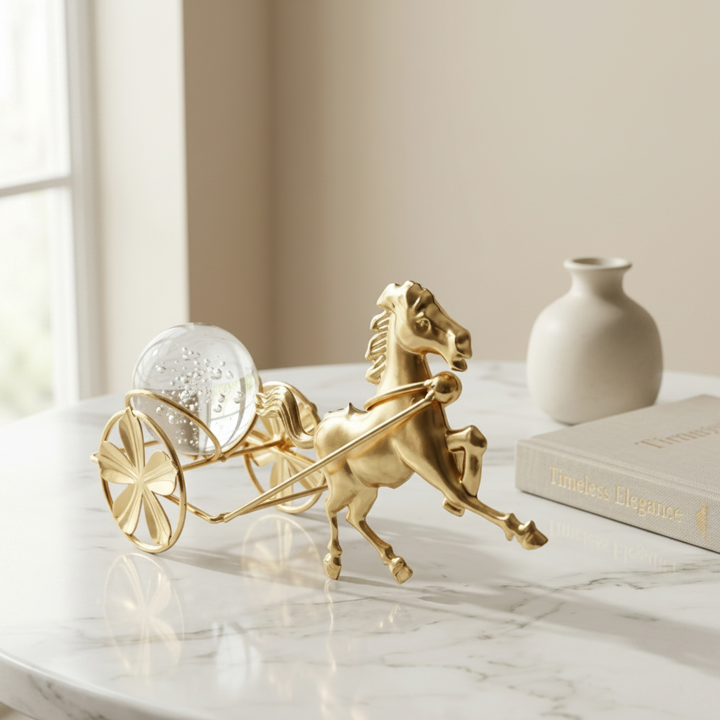 Crystal Ball on a Classic Golden metallic Horse Cart