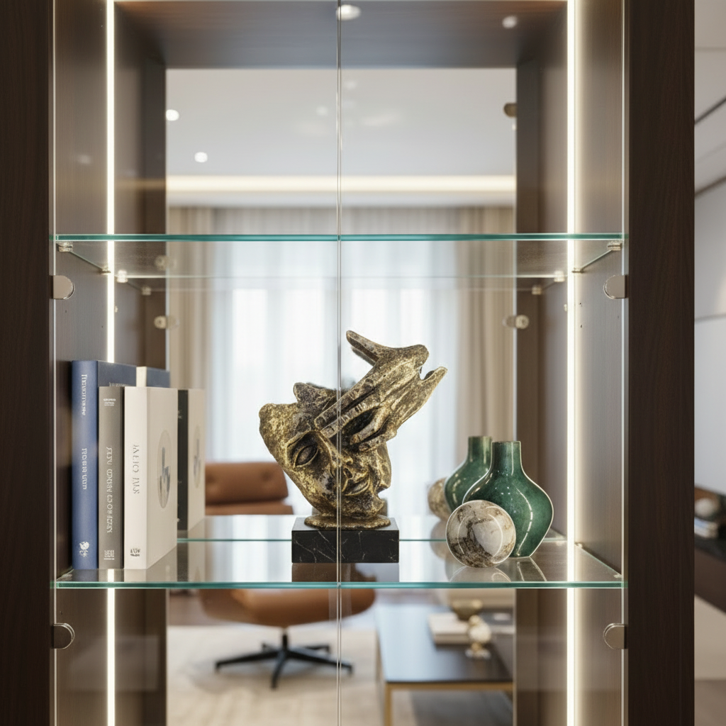 Golden-Black Vintage look Silent Face Sculpture with Hand on Eye & Forehead