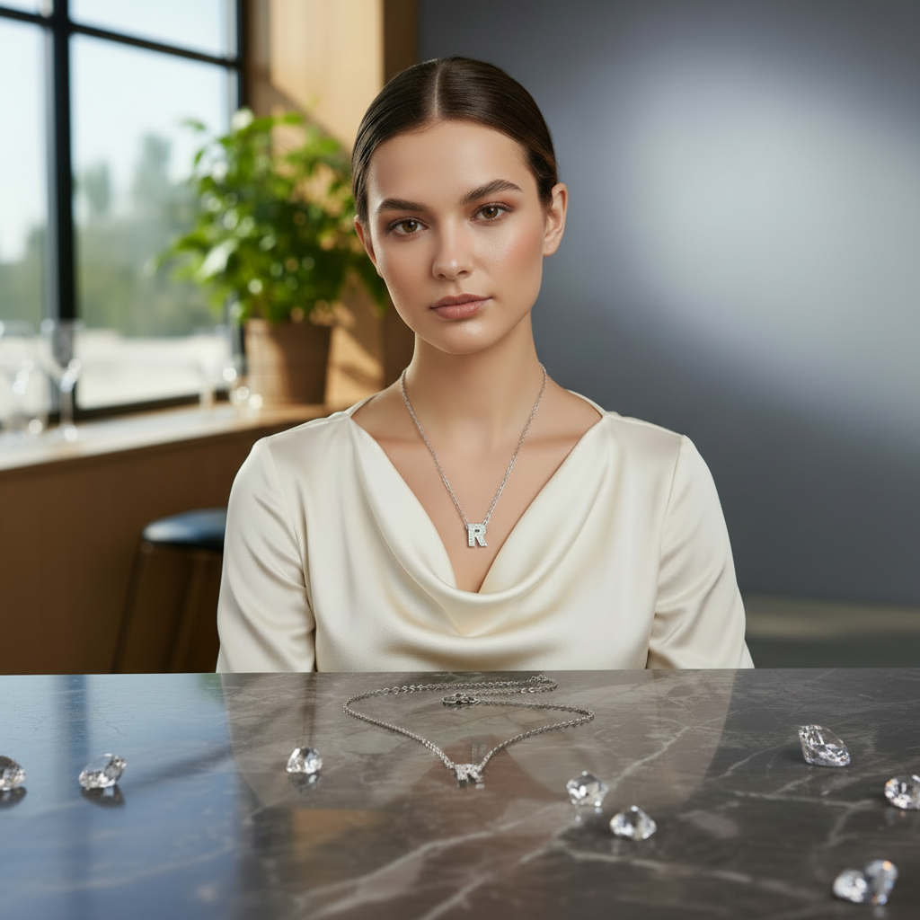 Crystal Beaded Silver Alphabet “R” Charm Locket in Gift Packing