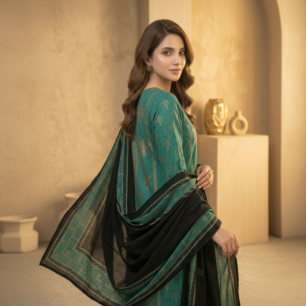 3-Pcs Printed & Embroidered Lawn Suit (Stitched)