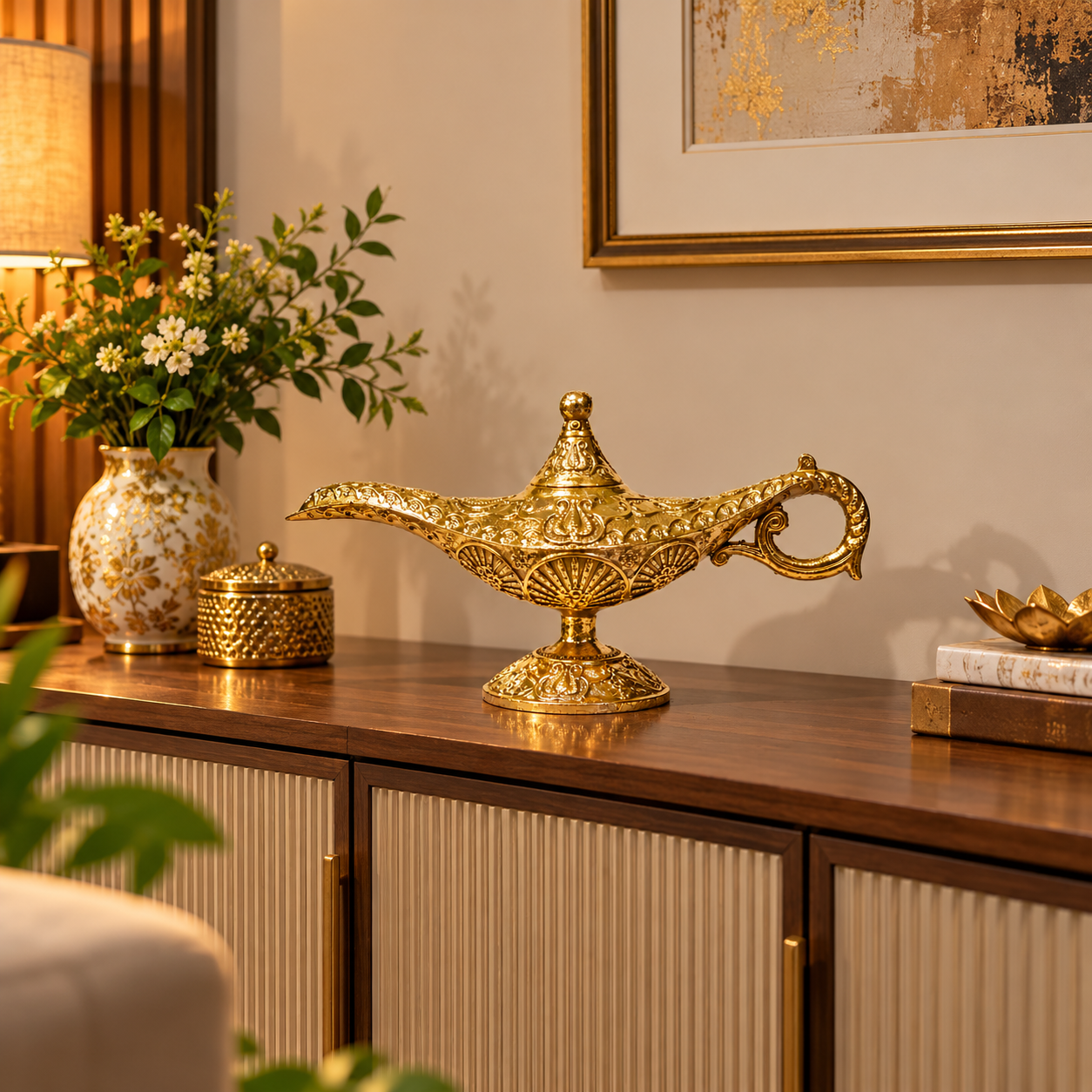 Handmade Golden Resin Aladdin Genie Light Lamp