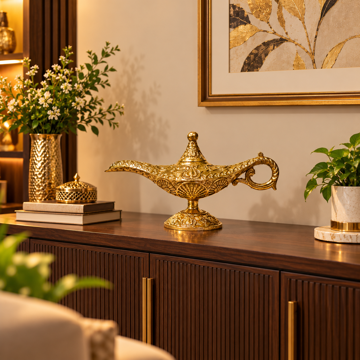 Handmade Golden Resin Aladdin Genie Light Lamp
