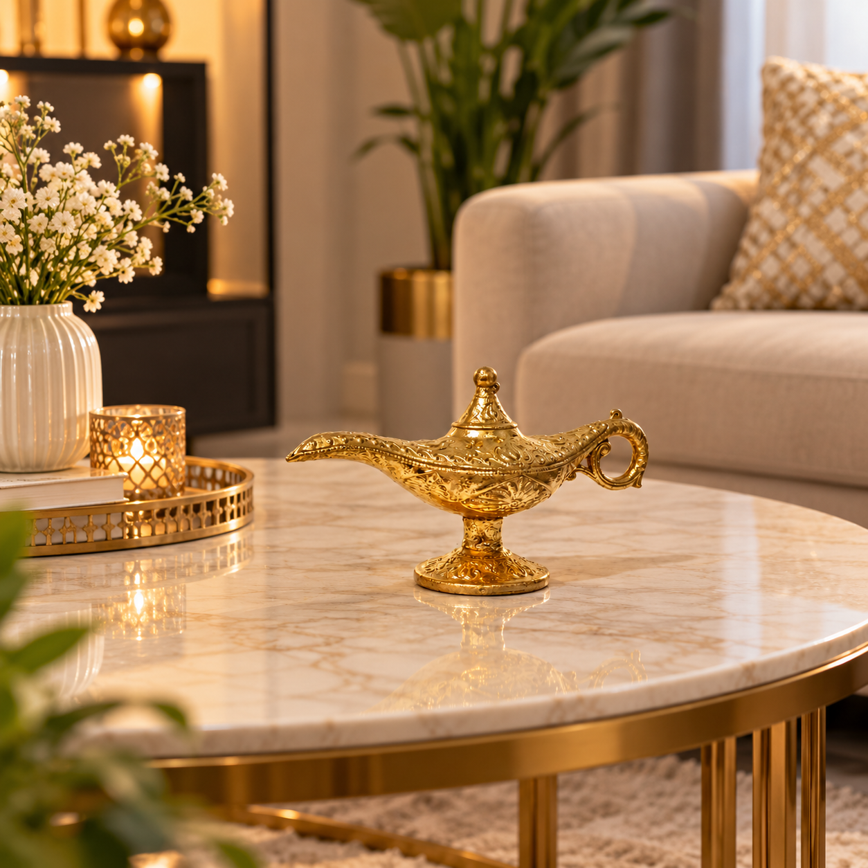Handmade Golden Resin Aladdin Genie Light Lamp