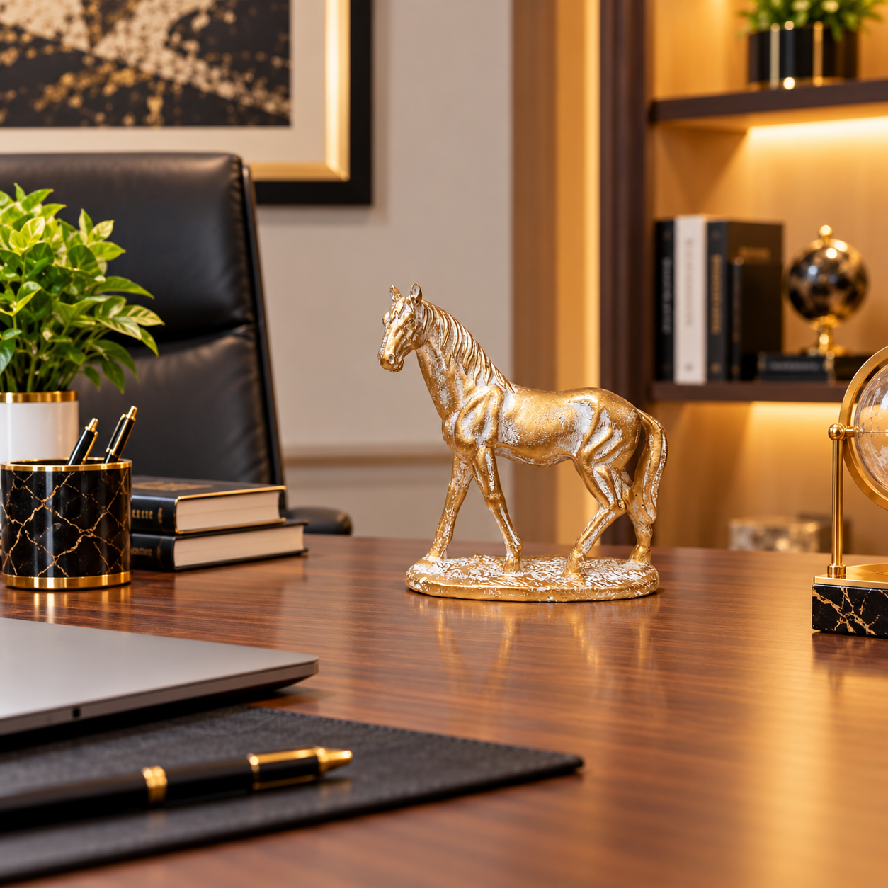 Antique Golden-White Statue of Mini Horse
