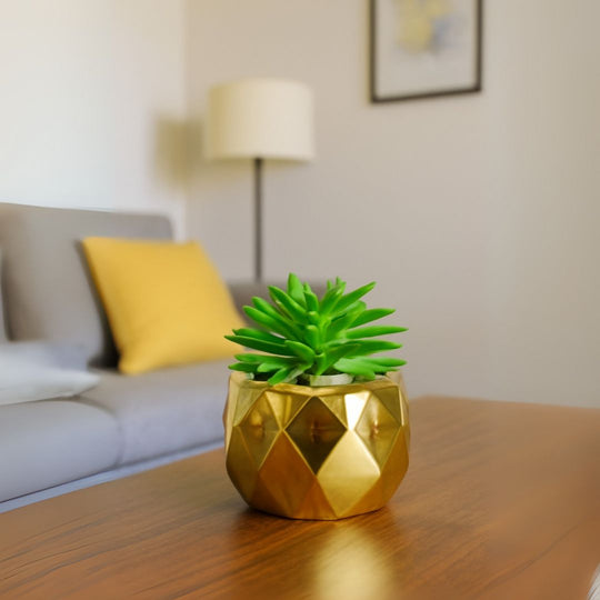 Golden Ceramic Pot with artificial Cactus Plant