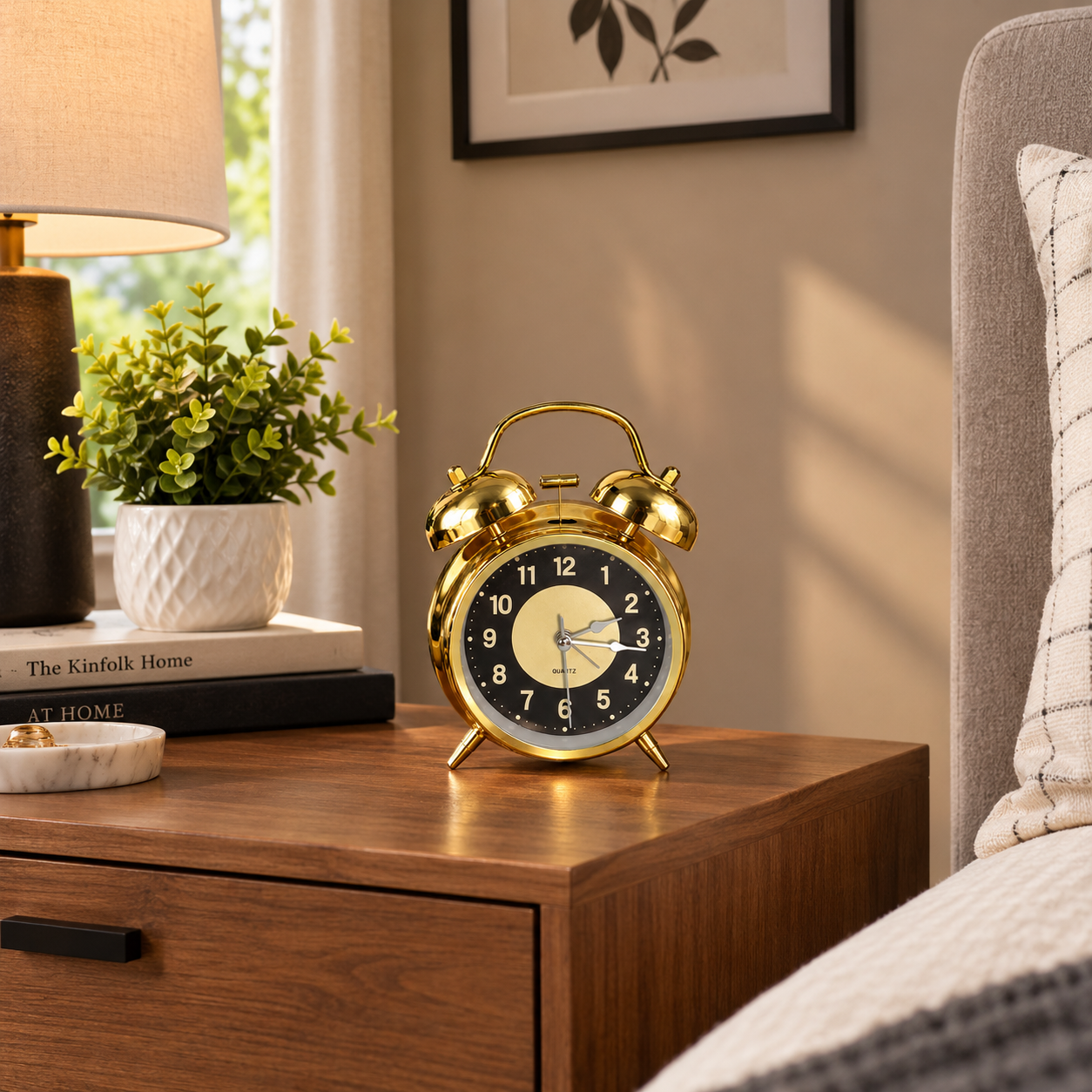 Golden Metallic Vintage Mechanical Alarm Clock with Loud Alarm