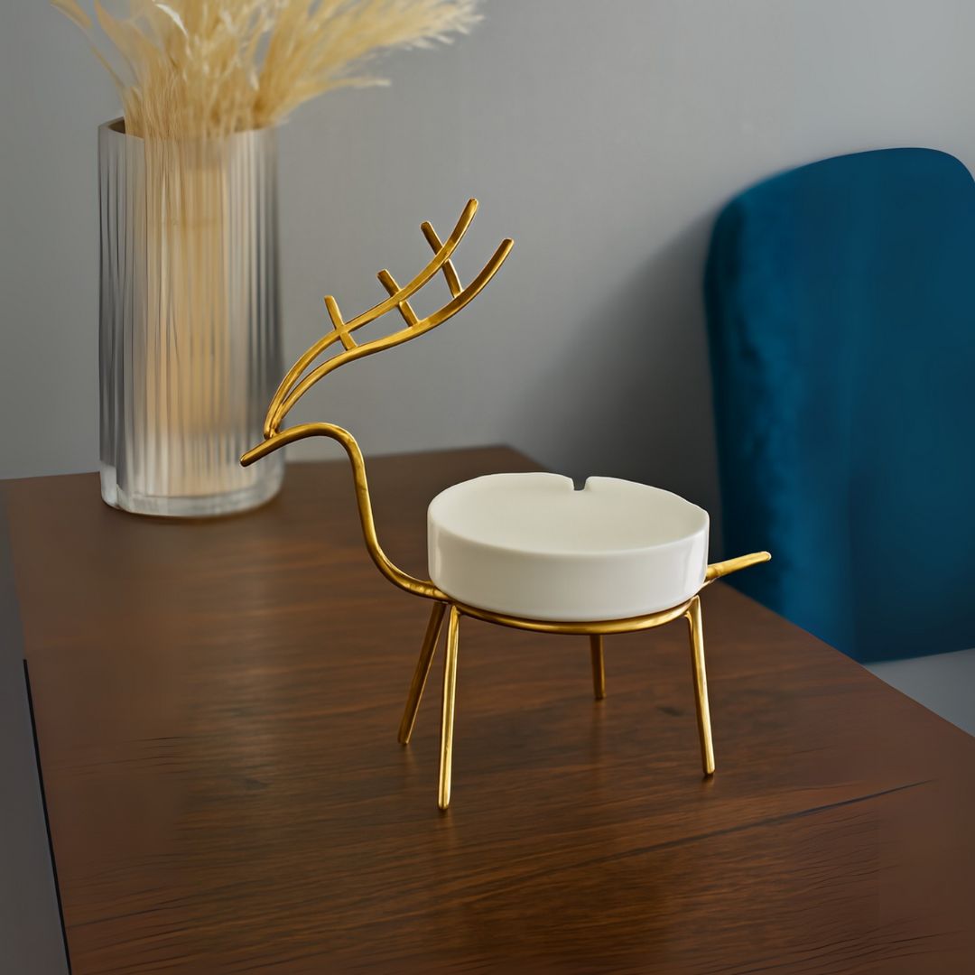 Golden Metallic Deer Shape Frame & White Ceramic tray