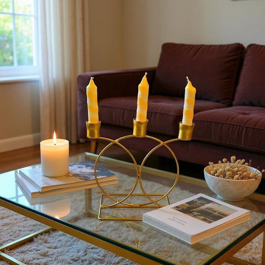 Golden Metallic Grand Candle Stand with 3 Candle Holders (without candles)