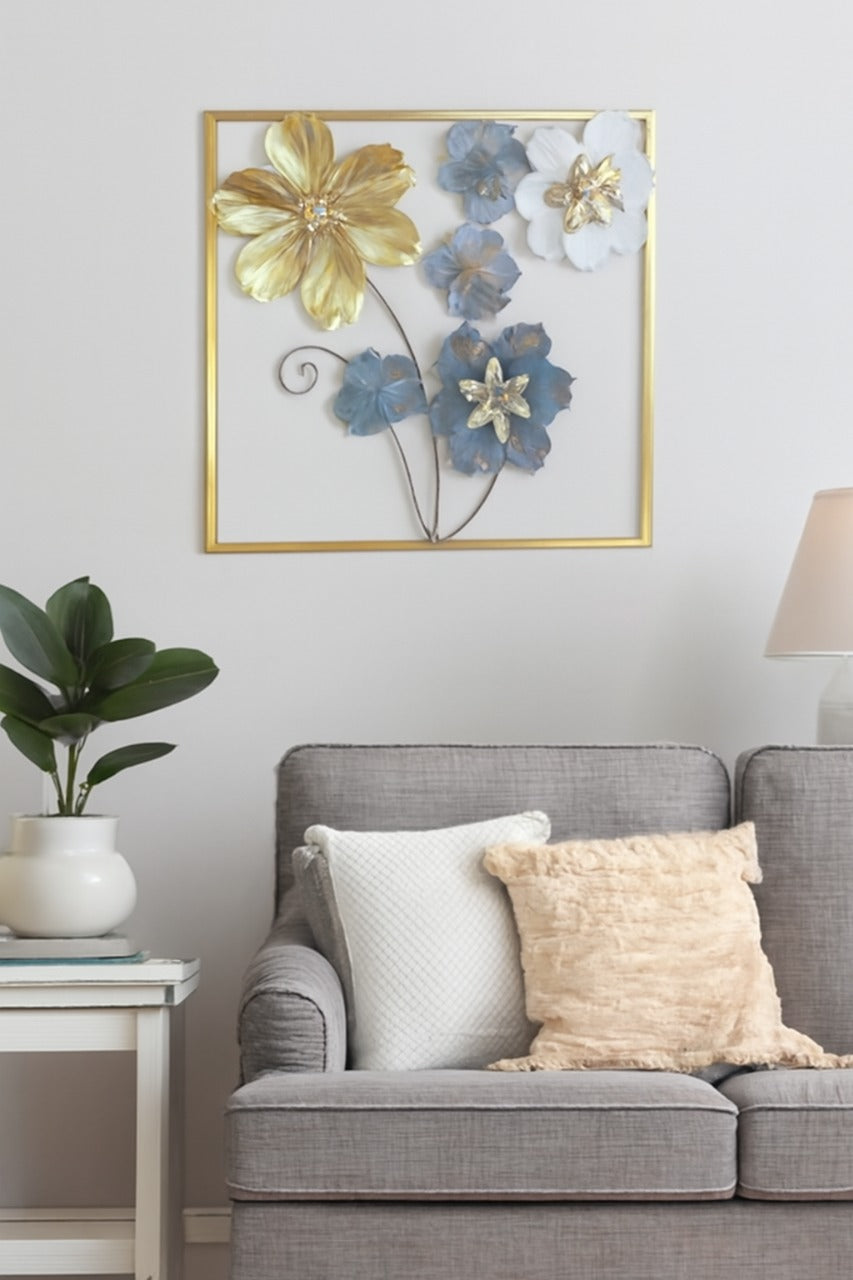 Golden Metallic Square 3d Flowers Wall Décor