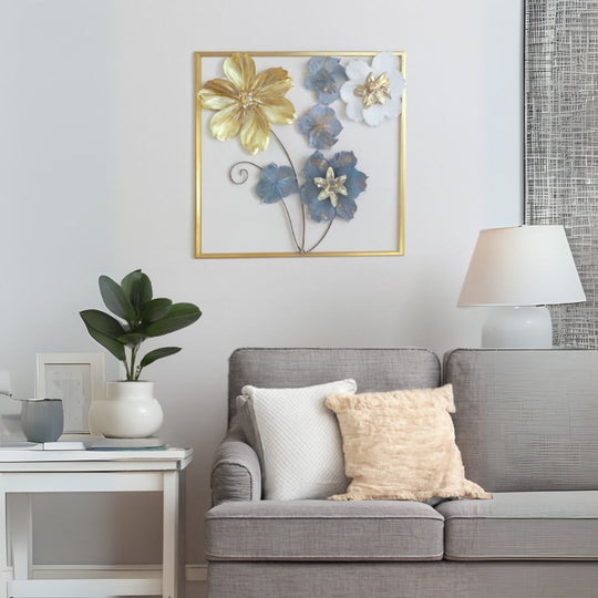 Golden Metallic Square 3d Flowers Wall Décor