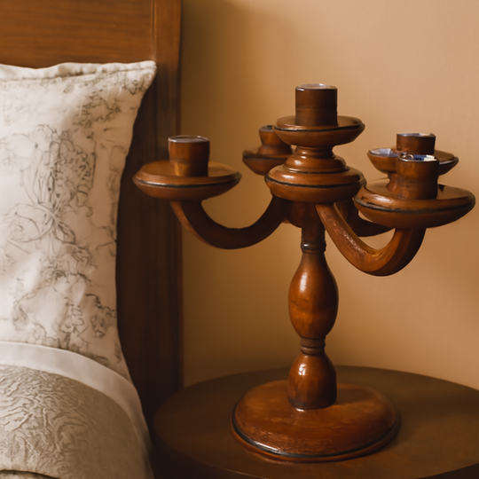 Handcrafted Wooden Candle Stand with 5 Holders