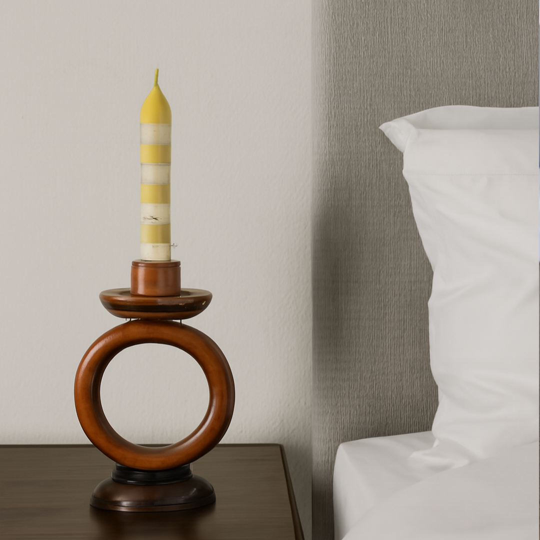 Handcrafted Wooden Round Candle Stand with 1 Holder (without candle)