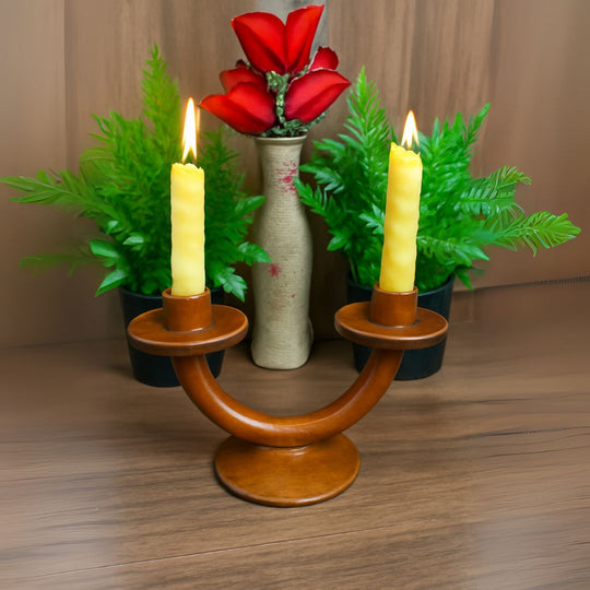 Handcrafted Wooden Candle Stand with 2 Holders (without candles)