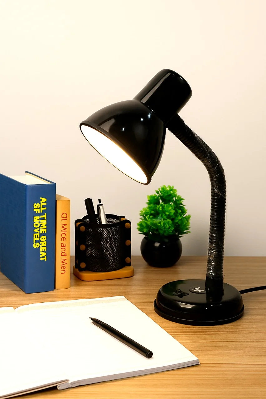 Classic Study Table Lamp with Versatile Flexible Neck (Black)