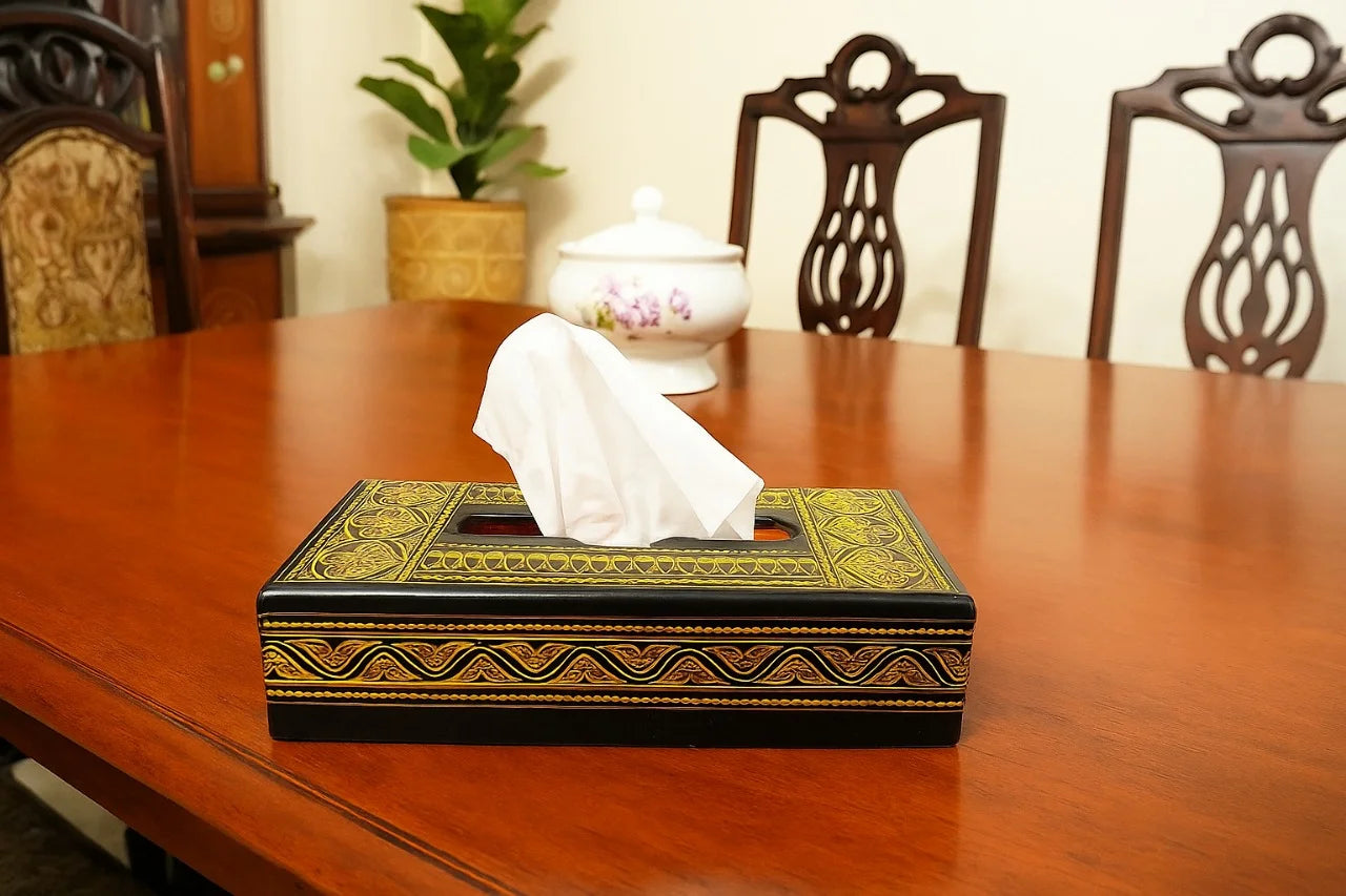 Golden-Black Naqshi Wooden Tissue Box