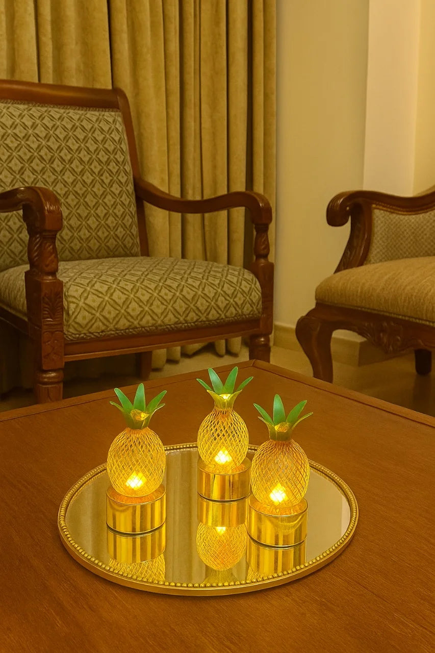 Pineapple Shape Flameless Golden LED Candle (Set of 3 Candles)