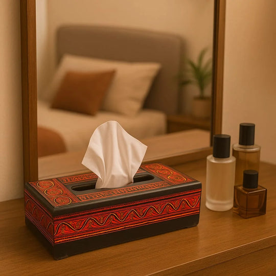 Red-Black Naqshi Wooden Tissue Box