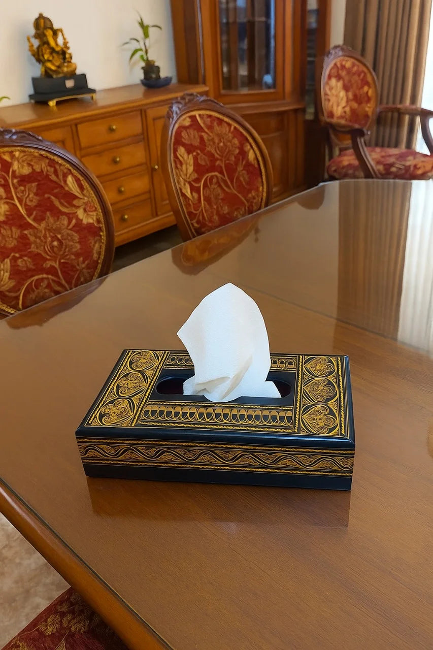 Golden-Black Naqshi Wooden Tissue Box