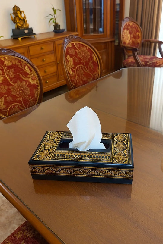 Golden-Black Naqshi Wooden Tissue Box