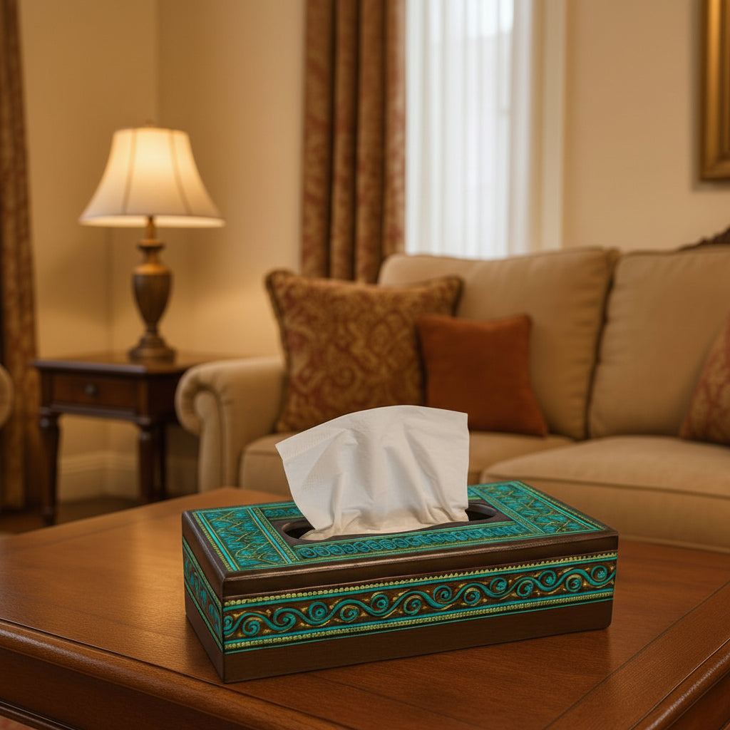 Golden-Black Naqshi Wooden Tissue Box