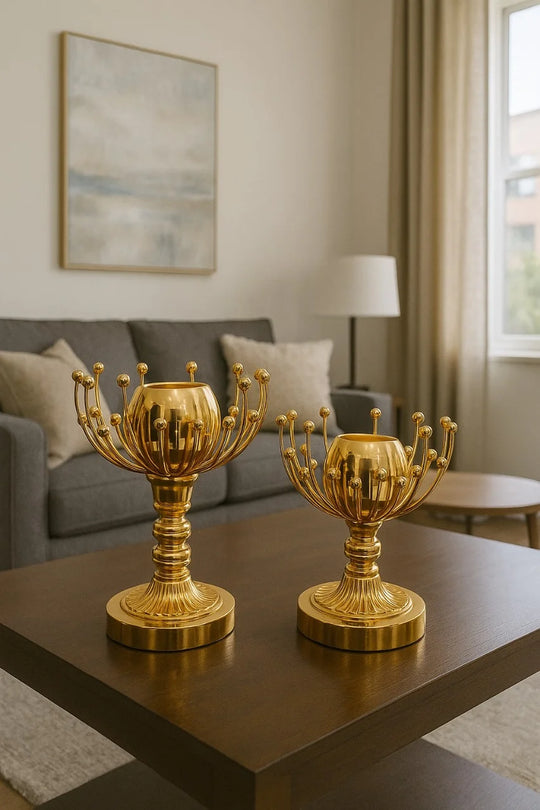 Golden Metallic Grand Candle Stands Set (2 Pieces in Set)