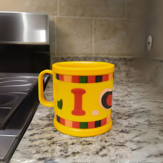 “I LOVE U” Yellow  3D Rubber Print Embossed (Unbreakable) Plastic Mug for Milk/Juice