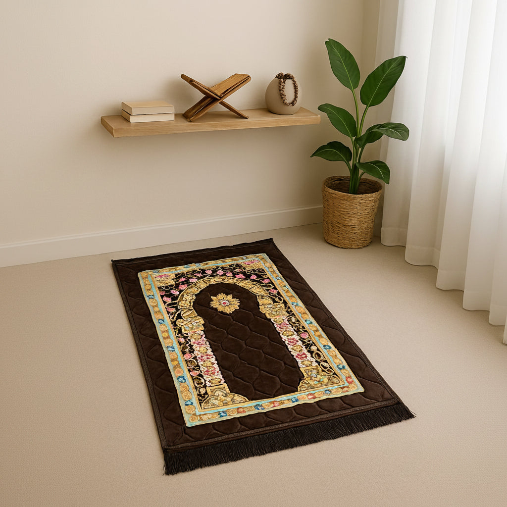 High quality Soft Velvet Quilted Prayer Rug (Jaye Namaz)