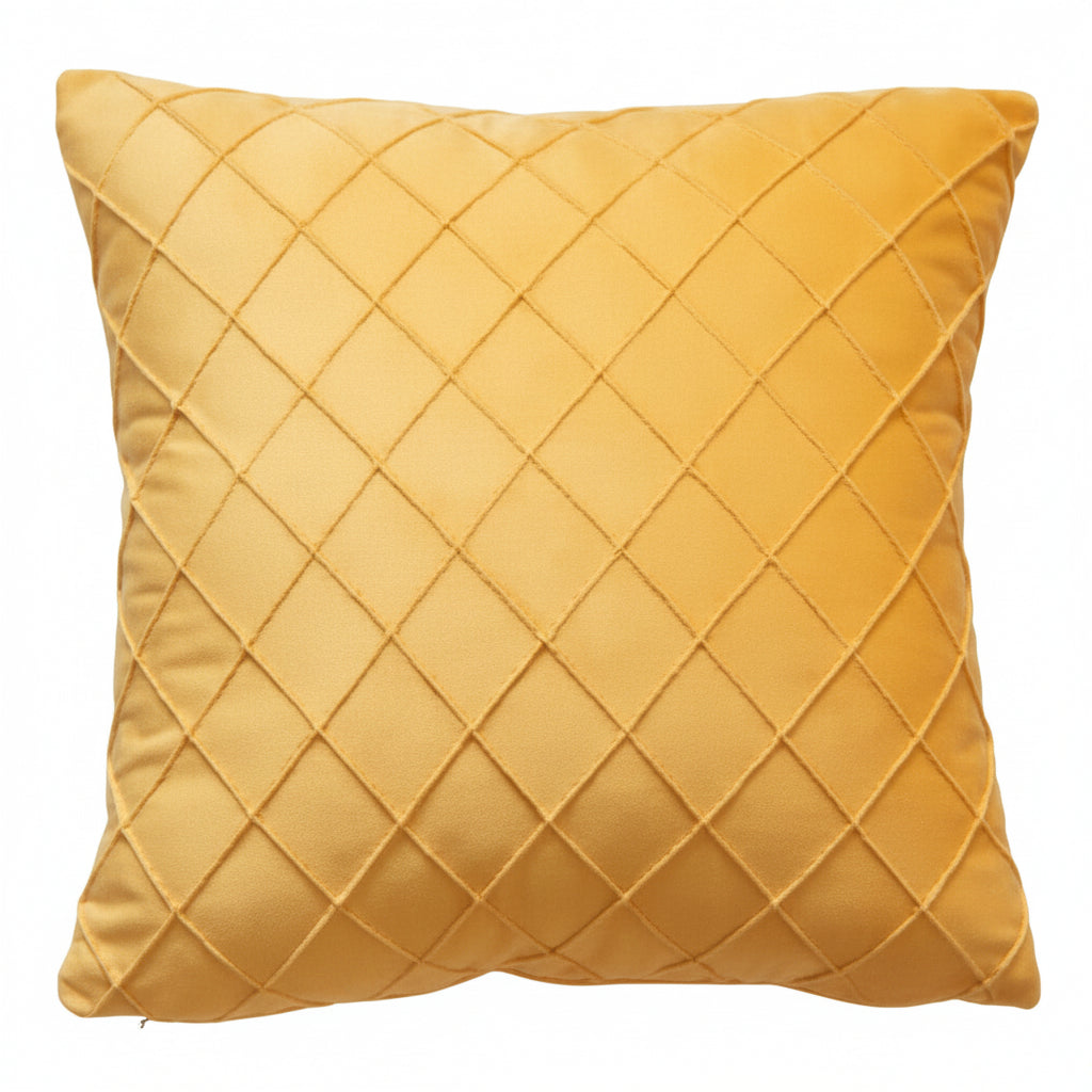 Pack of 2 Velvet Decorative Diamond Pleated Cushion Covers – Yellow (Without Filling)