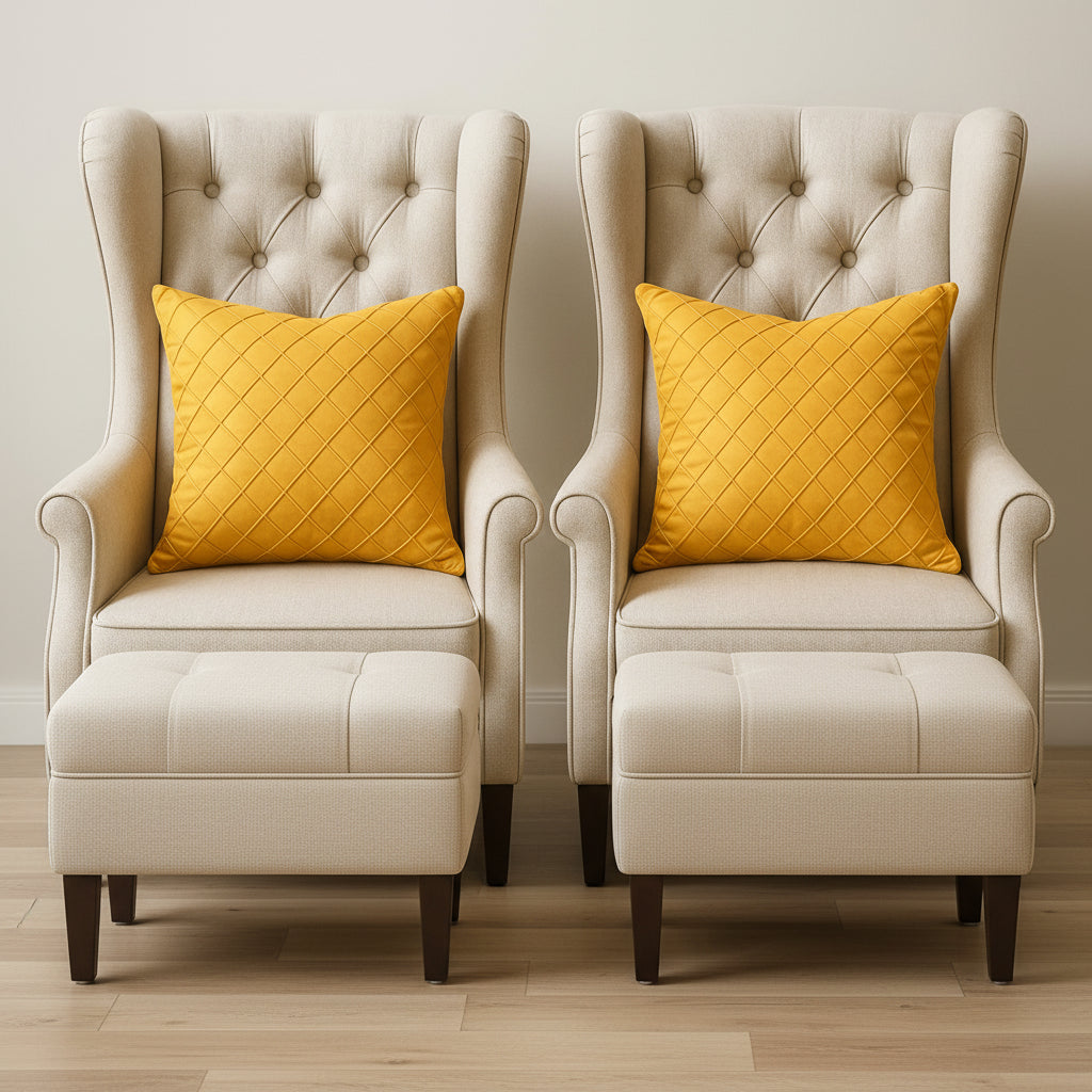Pack of 2 Velvet Decorative Diamond Pleated Cushion Covers – Yellow (Without Filling)