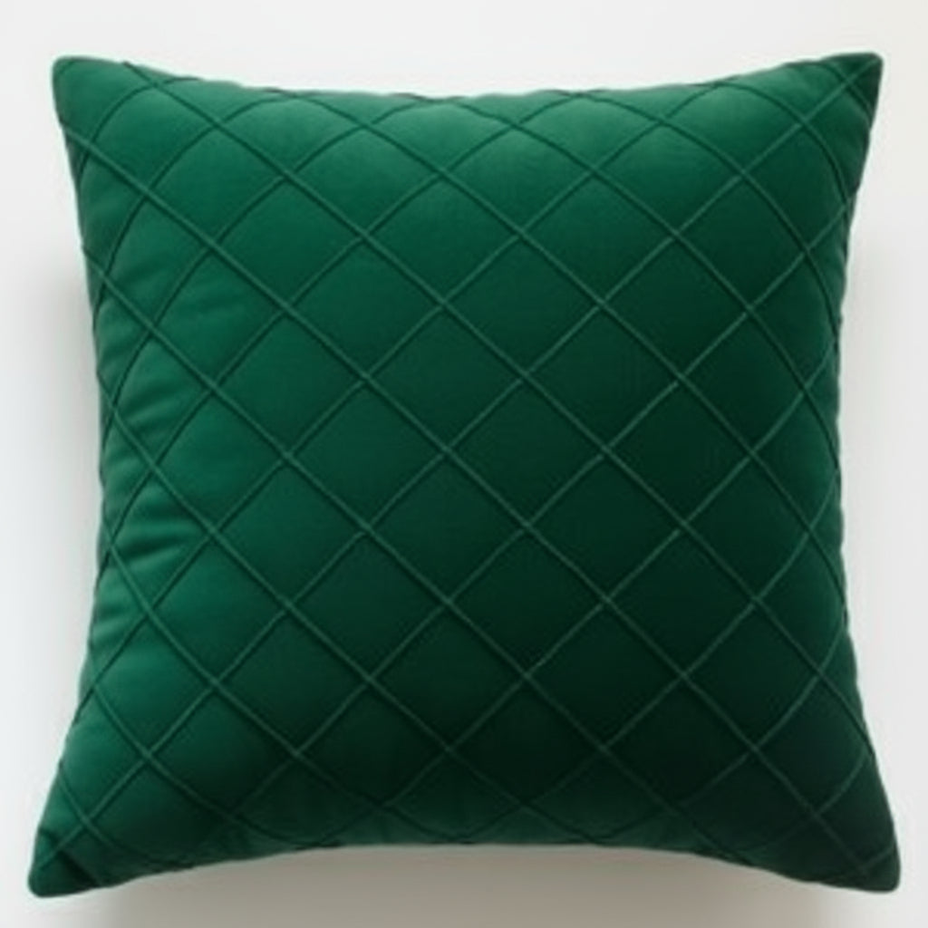 Pack of 2 Velvet Decorative Diamond Pleated Cushion Covers – Green (Without Filling)