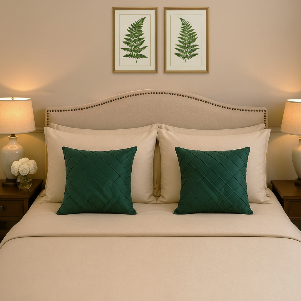 Pack of 2 Velvet Decorative Diamond Pleated Cushion Covers – Green (With Fillings)