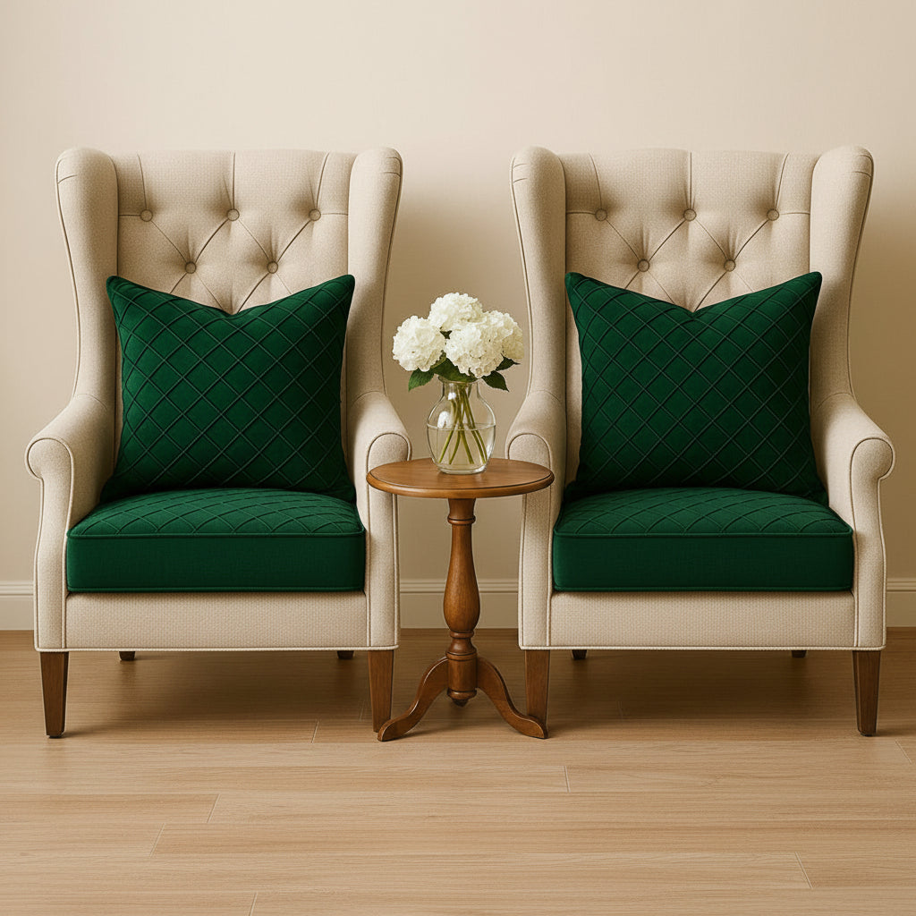 Pack of 2 Velvet Decorative Diamond Pleated Cushion Covers – Green (Without Filling)
