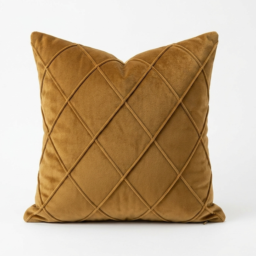Pack of 2 Velvet Decorative Diamond Pleated Cushion Covers – Brown (With Fillings)